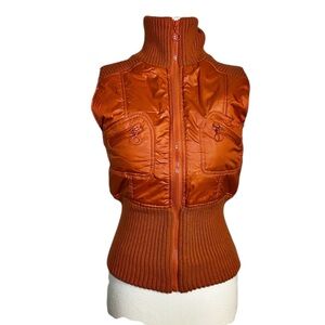 Body Central Orange Ribbed Knit Puffer Vest
